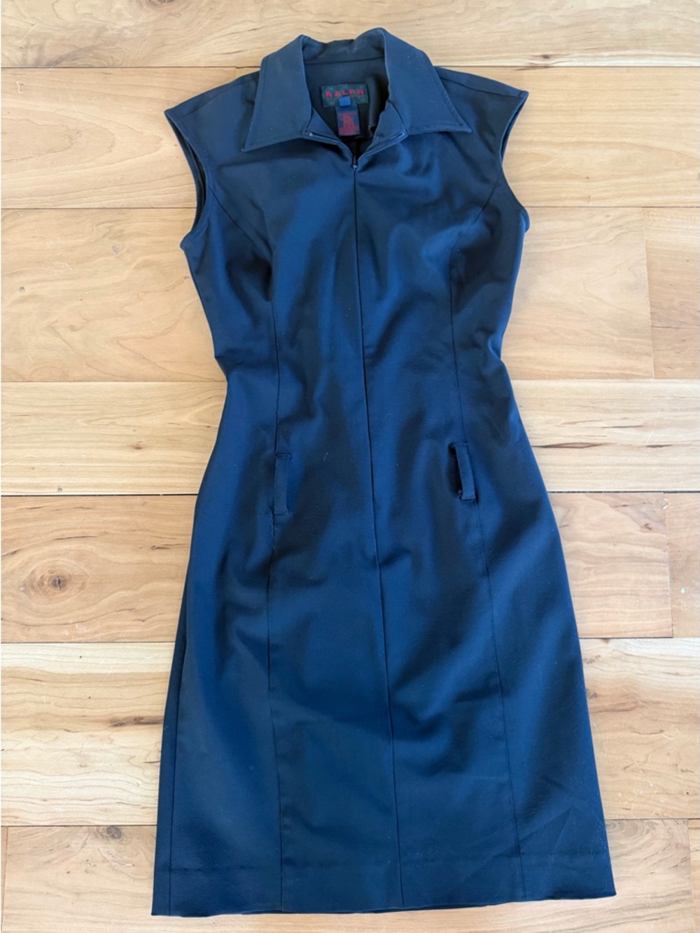 Vintage Ralph Lauren 1990's Y2K Women's Black Dress Collared Sleevless Belt sz 2